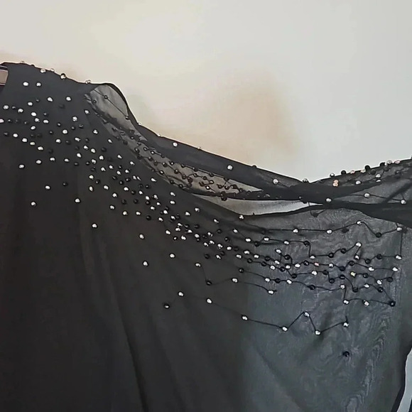 NWOT X by XSCAPE Capelet Sheath Dress Bead Embellished Black Size 16P - Picture 7 of 8